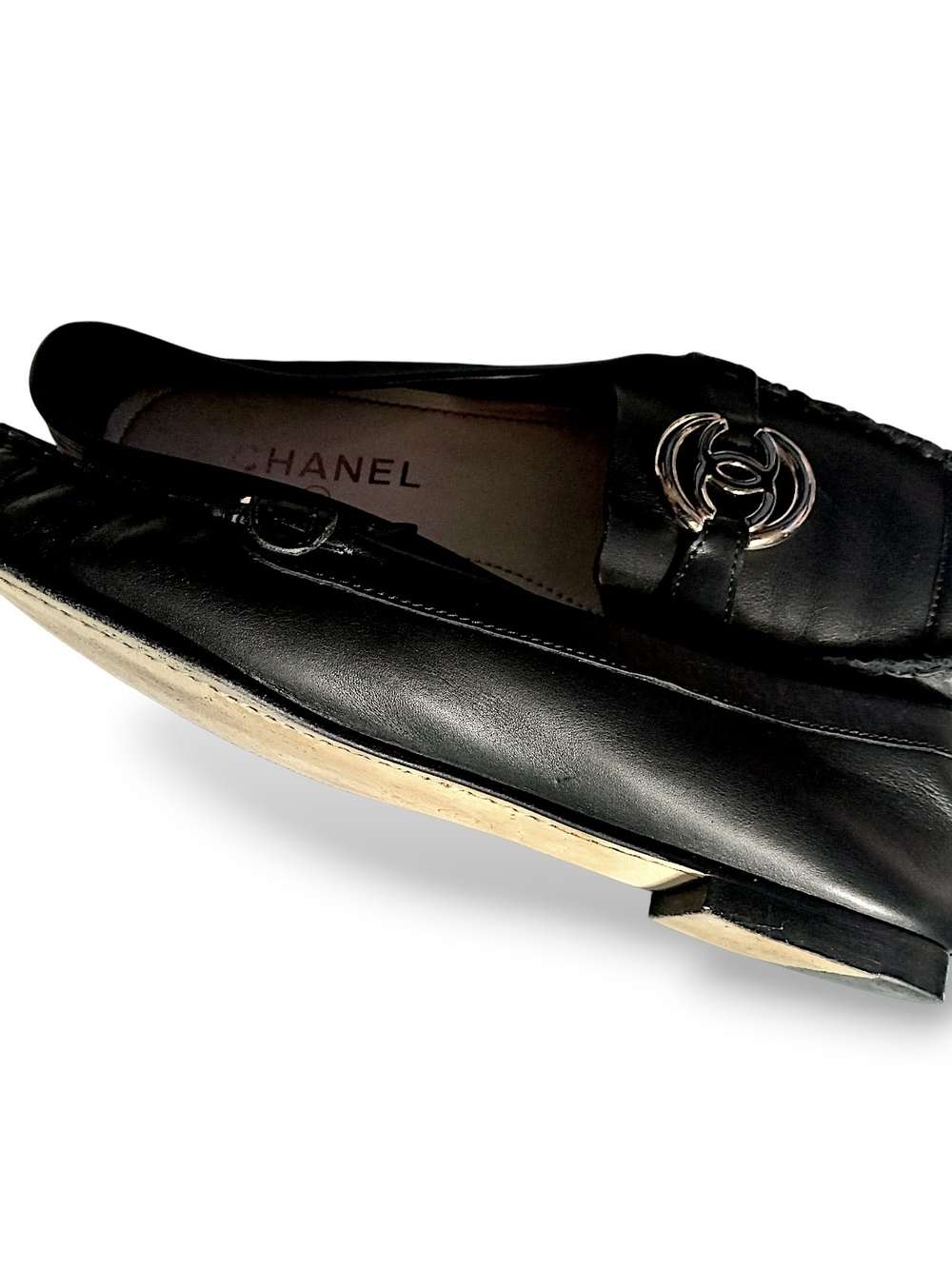 CHANEL Black Leather Loafers with Gold CC Emblem TIMELESS and THOROUGHLY POSH... - Picture 3 of 11
